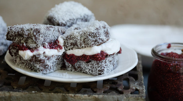 Vegan Lamingtons with Acai Cherry Jam